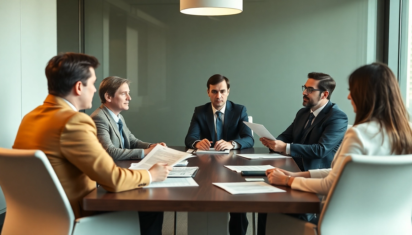 PFAS lawsuit attorneys collaborating in a modern meeting room with documents for strategic discussions.