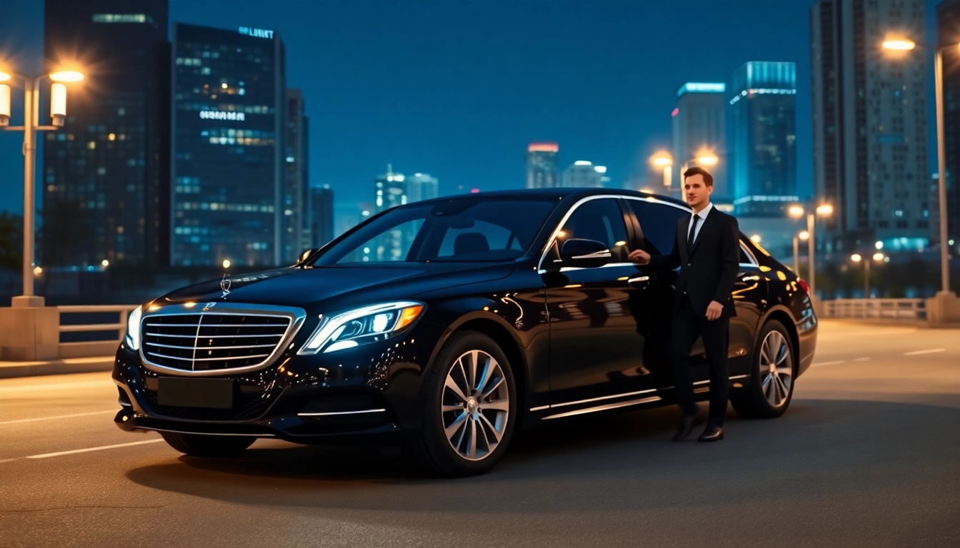 Experience elite vip chauffeur service with a luxurious vehicle in an upscale city setting.
