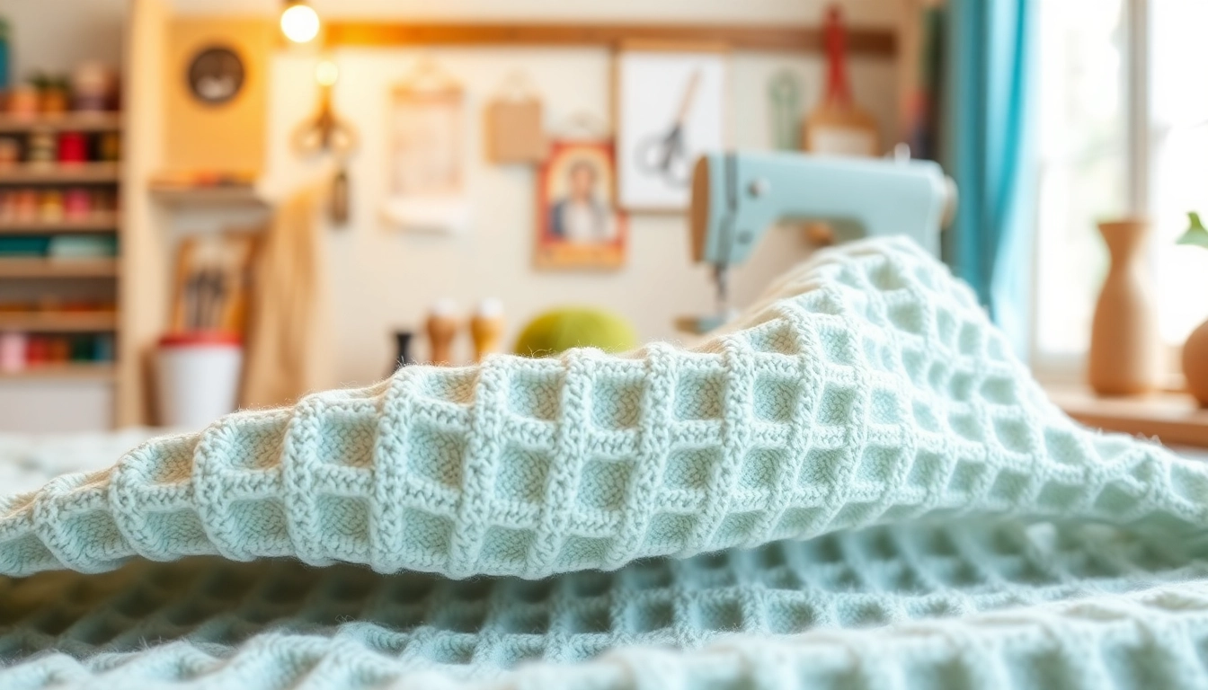 Bewerk wafel katoen stof in zachte textuur en pastelkleuren met naaiaccessoires.