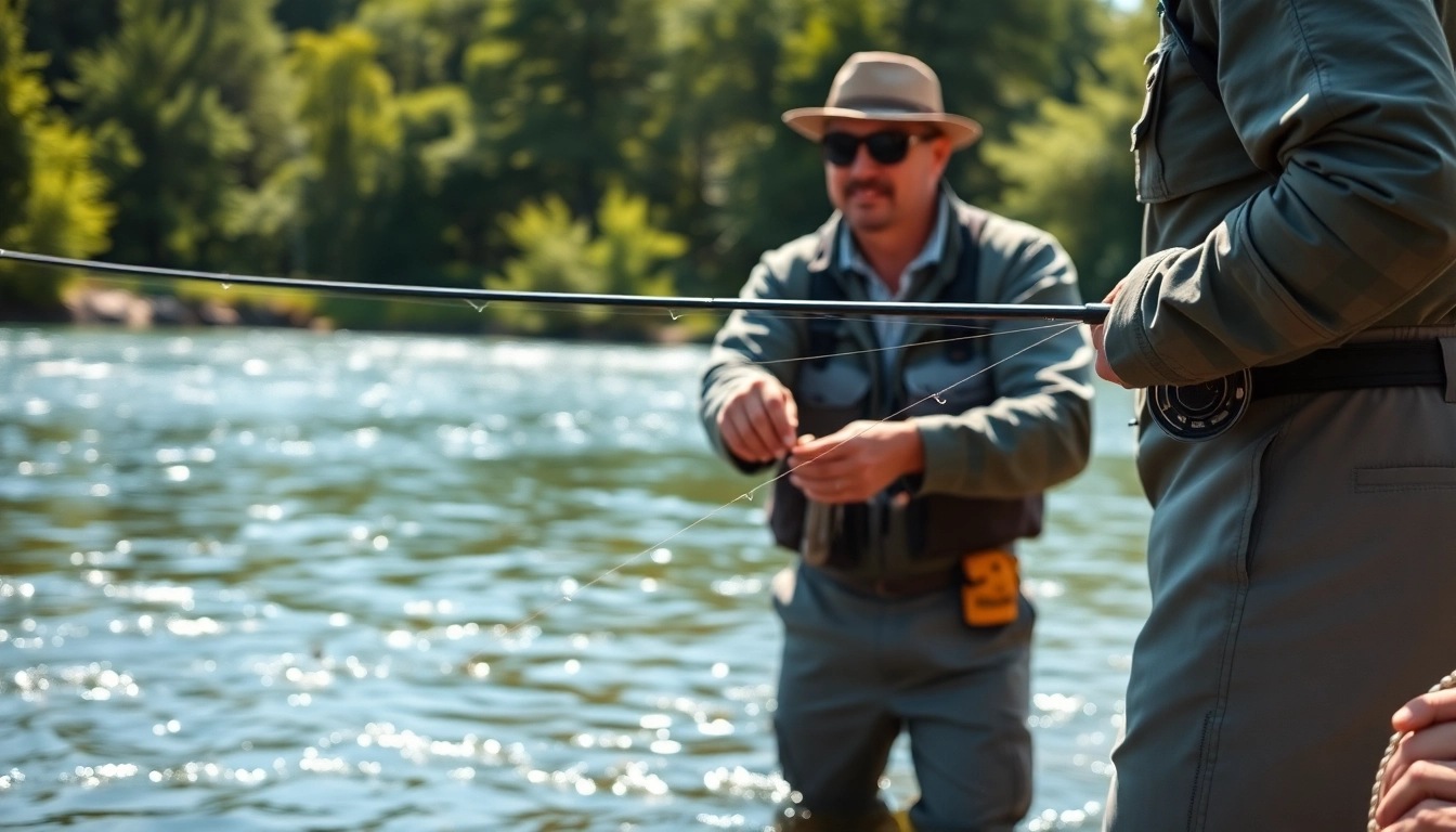 Engage in fly fishing lessons near me with expert guidance at a picturesque riverbank setting.