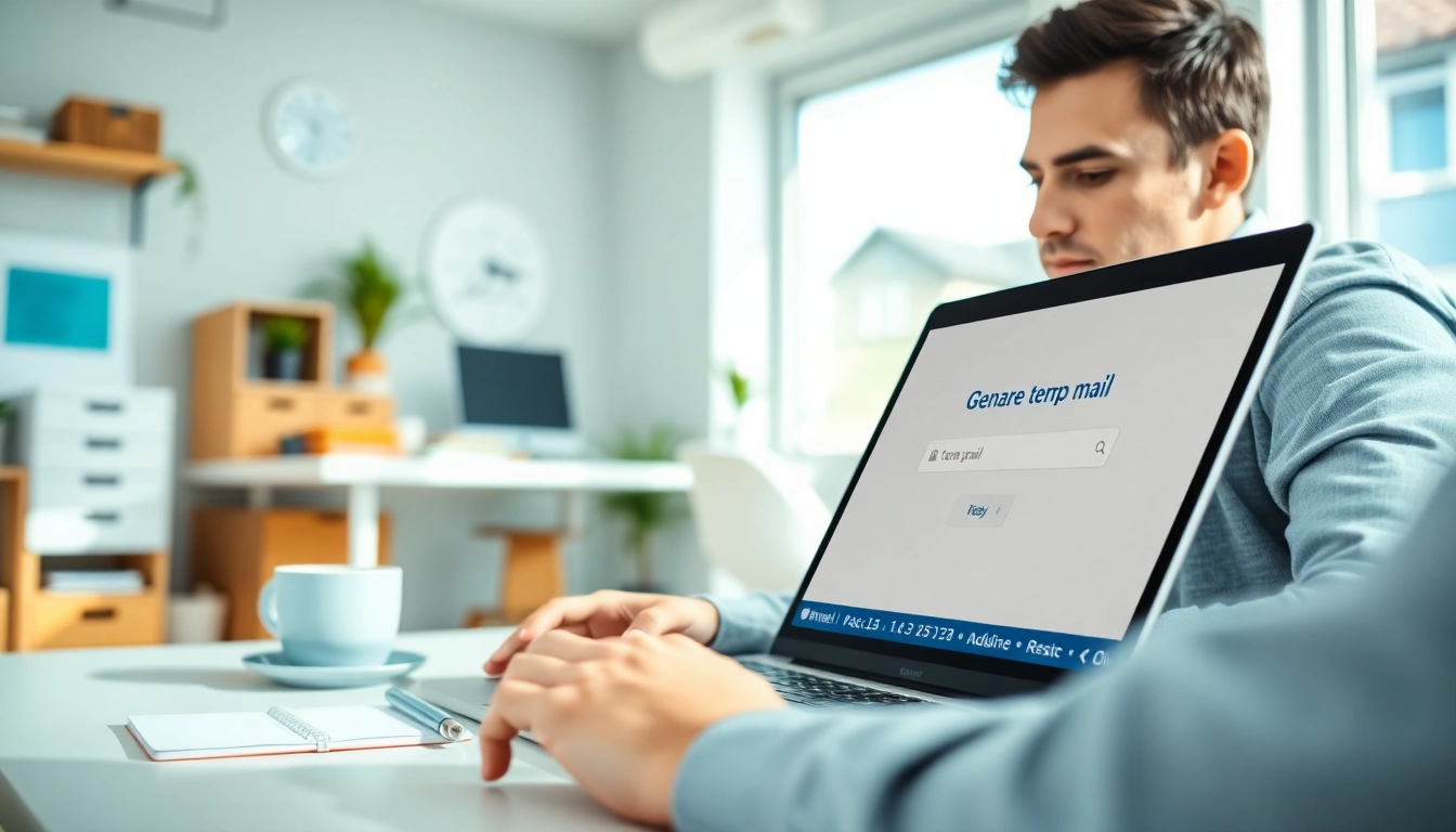 Generate a temp mail address easily in a serene workspace with a focused individual.